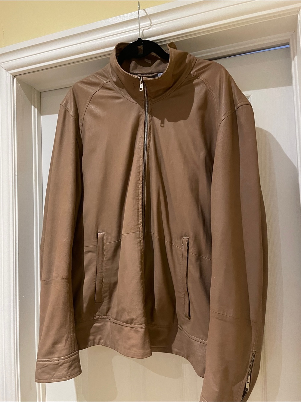 LAMARQUE Genuine Leather Jacket XXL Funnel Neck Minimalist Unisex